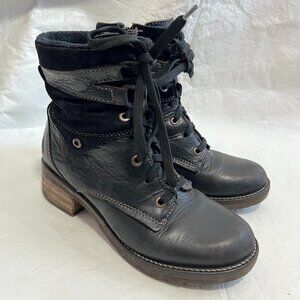 Dromedaris boots Kara scrunched black leather 37 6.5 7 womens lace zip up combat
